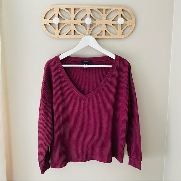 Forever 21 Waffle Knit Long Sleeve Top Maroon Sz Small - Picture 1 of 8
